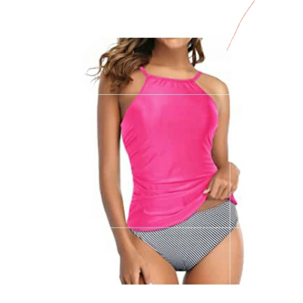 Two Piece Tankini Swimsuit for Women High Neck Ruched Tummy Control Top
